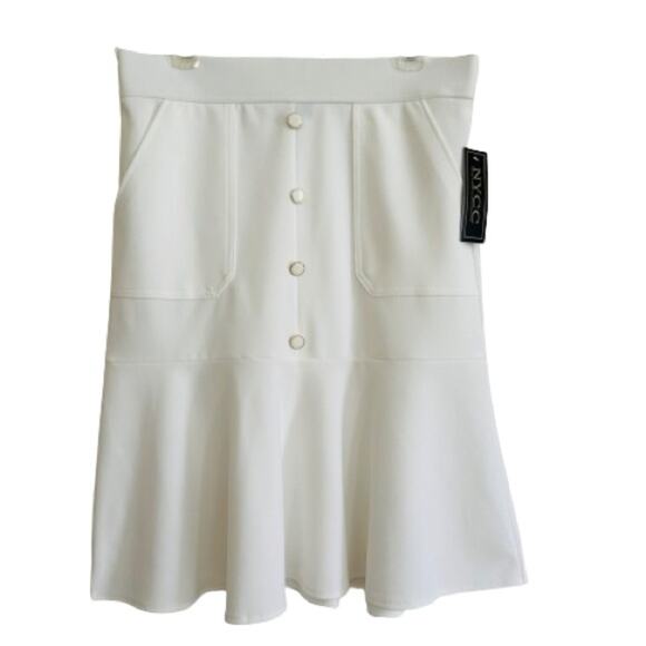 NYCC Ivory Pockets Enamel Buttons Flounce Hem Trumpet Skirt Size Medium NEW - Picture 3 of 12